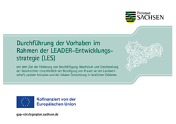 Förderhinweis des Freistaates Sachsen zur LEADER-Entwicklungsstrategie, kofinanziert von der Europäischen Union
